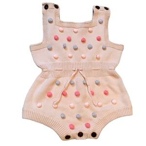 Chubby Bubby Bear Knitted Pom Pom Romper Girl’s  6-12 Months Blue Pink Cream